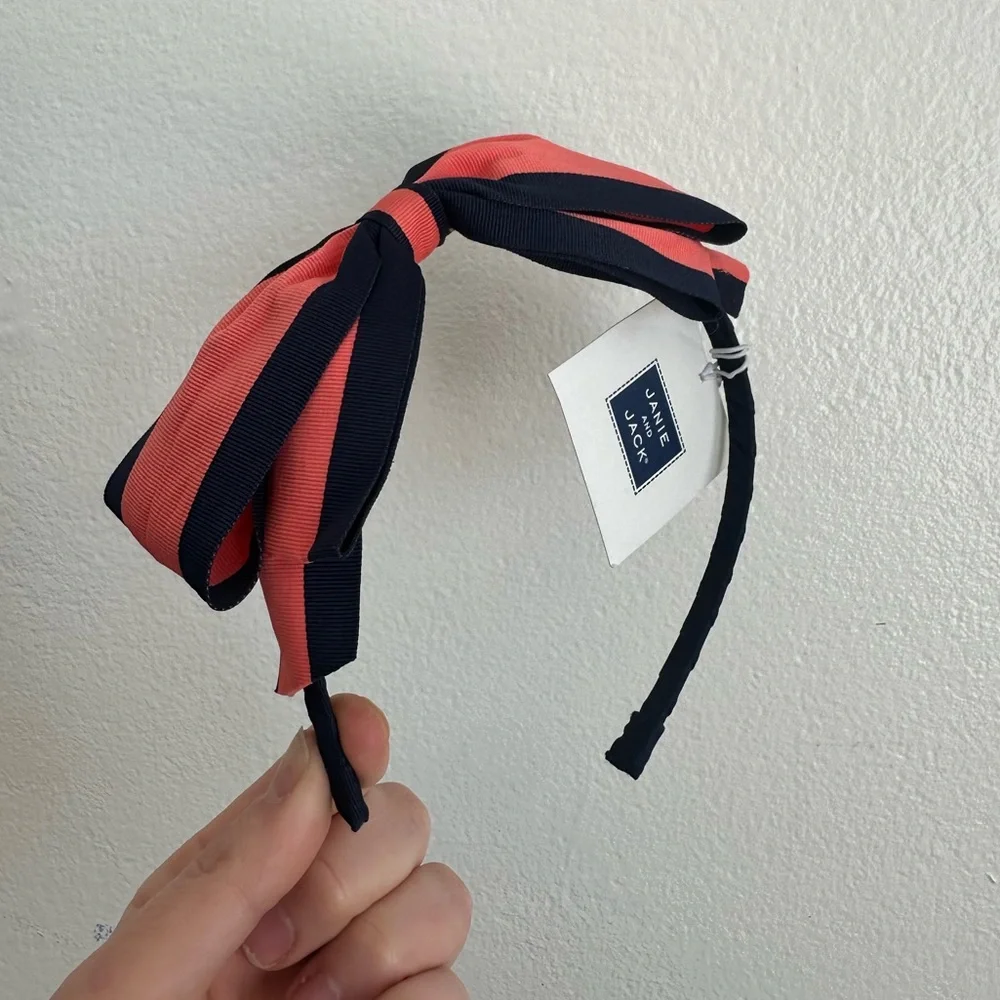 Janie and Jack Navy and Coral Bow Headband